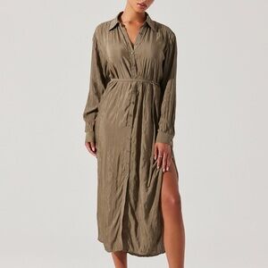ASTR THE LABEL Belted Long Sleeve Shirt Dress